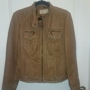 Michael Kors tan leather Moto  jacket